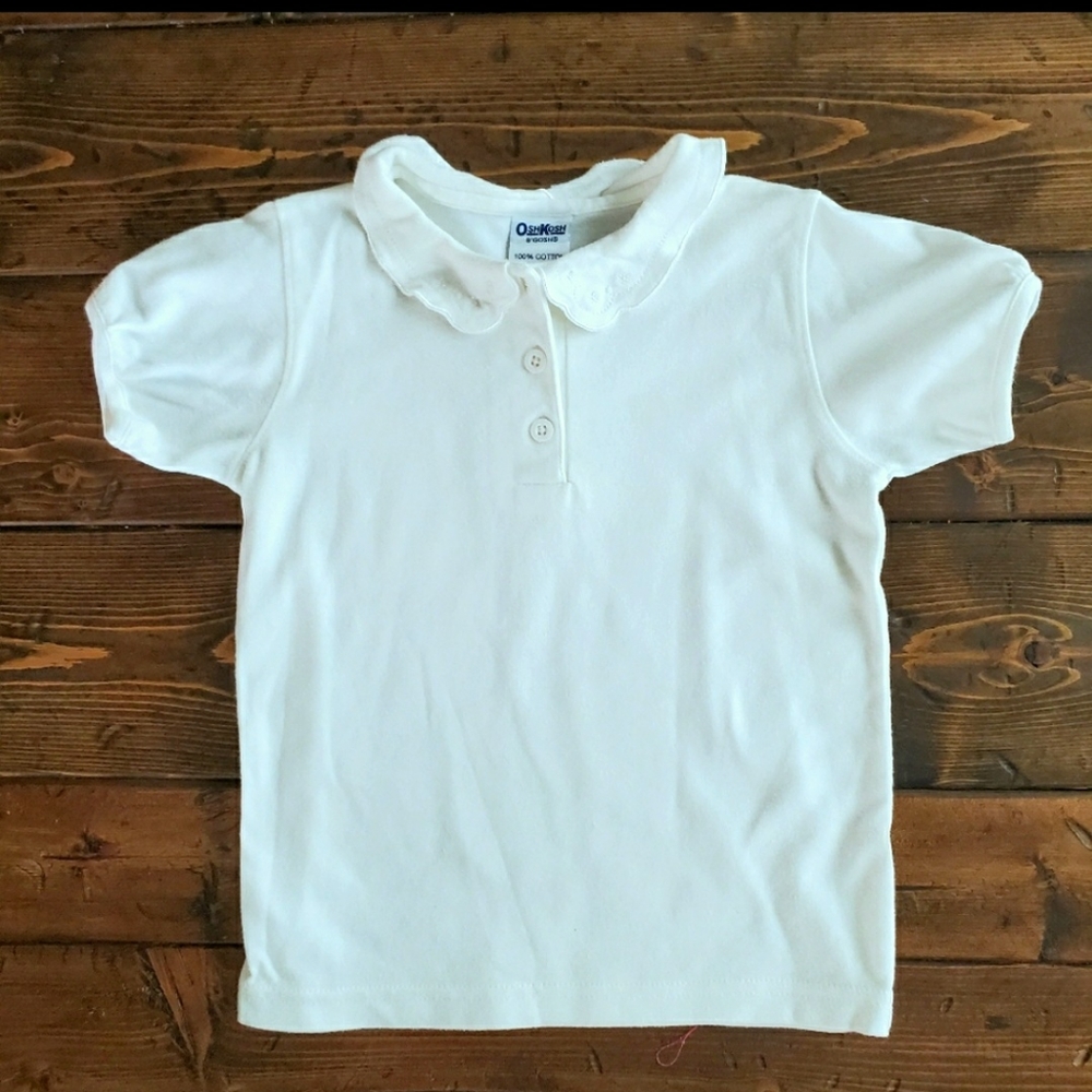 Vintage OskKosh white ruffle collar shirt, size 6